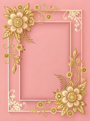 Elegant gold floral frame on soft pink background for luxury designs