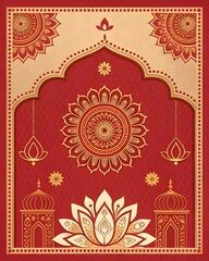Vibrant Indian Diwali celebration background with golden floral patterns