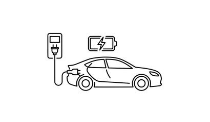 Electric car charging stroke icon vector EPS 10