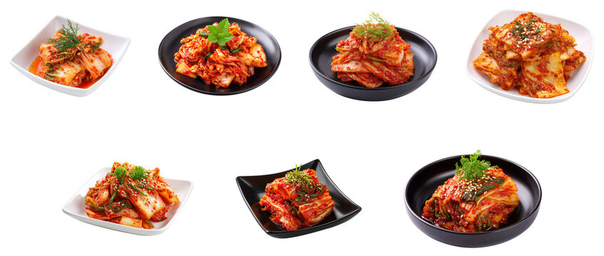 Kimchi dish isolated on white, sets of south korean kimchi cuisine