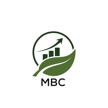 MBC Green Growth Logo with Leaf and Upward Chart. MBC Business, Finance, Investment & Eco. MBC Branding Icon
