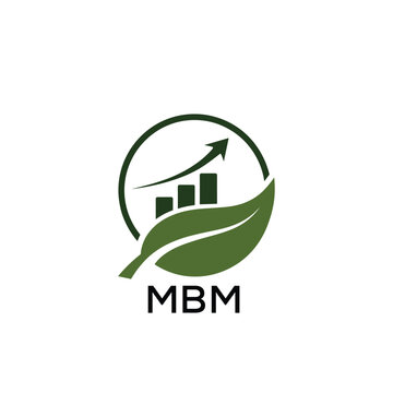 MBM Green Growth Logo with Leaf and Upward Chart. MBM Business, Finance, Investment & Eco. MBM Branding Icon
