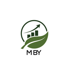 Obraz premium MBY Green Growth Logo. MBY Leaf and Upward Chart – Business, Finance, Investment MBY Branding Icon 