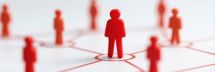 Red figures connected in network on white background