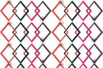 Vibrant geometric pattern with colorful diamond shapes on white background