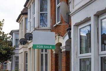 Home Sale Sign on Residential Street Property Exterior