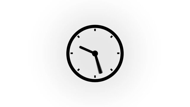 Black clock on white background animation daytime. Time Lapse of spinning clock animation in 12 Hour. Transparent background. Alpha channel.