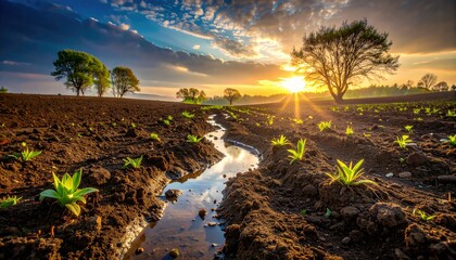 Spring Earth Shows New Life as Water Traces Stand out Under the Sunlight