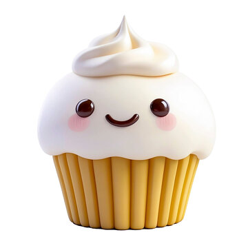 Niedlich dekorierter s&uuml;&szlig;er Kuchen, Character-Cupcake, freigestellt vor transparentem Hintergrund, Generative AI