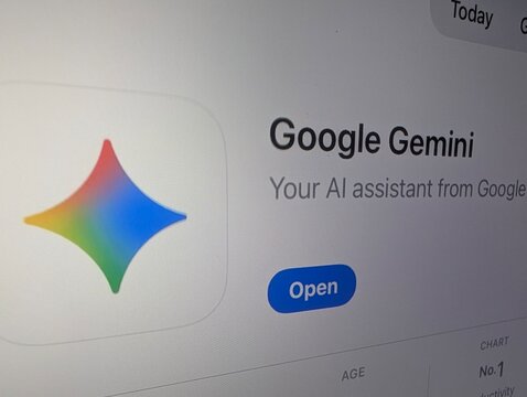 Google Gemini AI assistant app page on mobile store for digital help