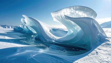 Melting Ice Shapes Create Organic Forms During Seasonal Change in a Winter Landscape
