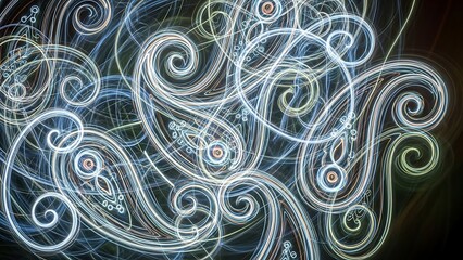 Glowing Swirling Patterns in Dark Background.