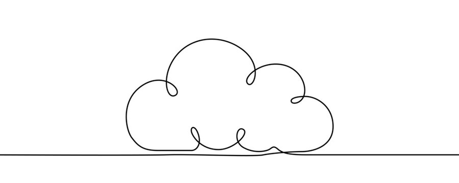 A curly cloud, symbolizing weather, the sky, or cloud computing data storage. Drawing in one line art style with editable black stroke. Vector illustration.