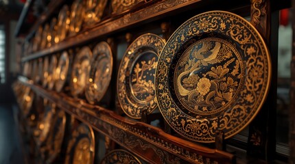 Intricate Decorative Plates Displayed in a Row