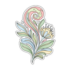 Pastel colored stylized floral swirl with leaves and flower isolated on a transparent background image