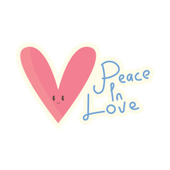 Peace in Love Heart Shaped Sticker Cartoon Style