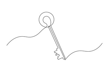 Secure access key continuous one line drawing minimal outline vector
