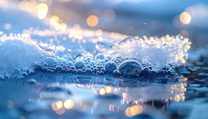 Layers of Ice Dissolve Into Water With Micro Bubbles During the Spring Thaw in Nature
