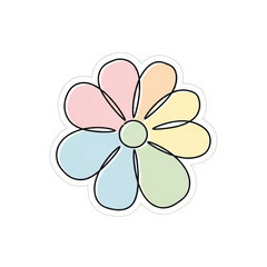 Simple daisy flower with pastel colored petals and outline isolated on a transparent background pink