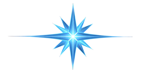 Star glow rays of blue light on transparent background.Overlay template light star png.
