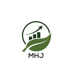 Fototapeta premium MHJ Green Growth Logo. MHJ Leaf and Upward Chart – Business, Finance, Investment MHJ Branding Icon 