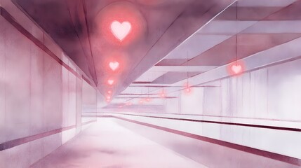 Romantic Valentine's Day Hall A Dreamy Watercolor Illustration of Futuristic Love