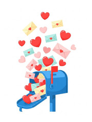 Colorful mailbox overflowing with heart-shaped love letters for Valentine's Day  