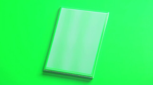 A shiny green book on a solid bright green background