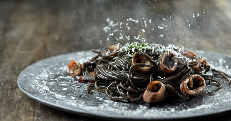 squid ink pasta with squid