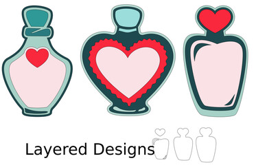 Love potion set, Valentines day gift cards svg, Love card, Layered heart designs fo cutting