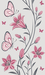 Fototapeta premium Elegant Floral Design with Butterflies and Pink Lilies.