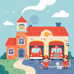 Playful Firefighter Kids Learning Community Heroism