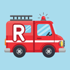 Educational Cartoon Fire Truck Teaching Letter R