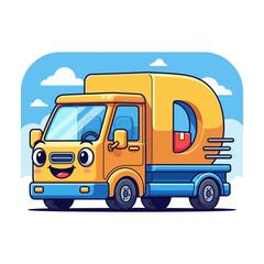 Friendly Delivery Truck Mascot Shaped Letter D