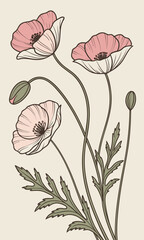Naklejka premium Elegant Pink Poppy Illustration A Delicate Floral Design.