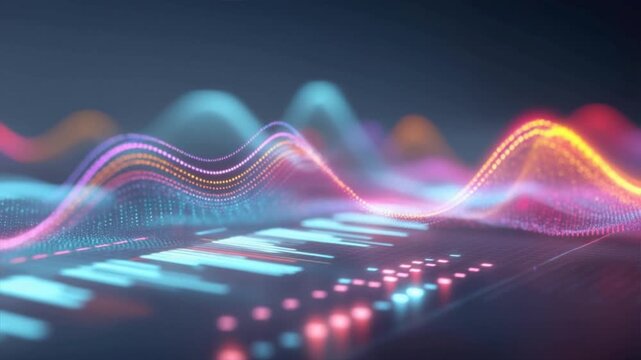 Vibrant sound waves in colorful patterns illustrating digital audio processing and modern technology innovations.