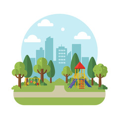 Urban Park Playground Flat Design Cityscape View