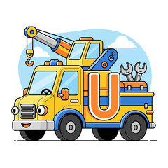 Cute Yellow Rescue Truck Letter U