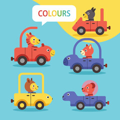 Vibrant Educational Illustration of Animals Driving