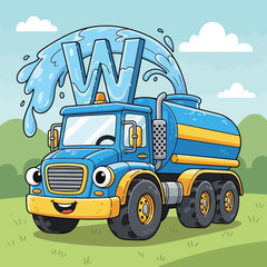 Friendly Water Truck Delivering Letter W
