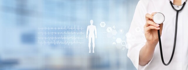 Medical Technologies and Health Monitoring Illustrated on a Virtual Screen.