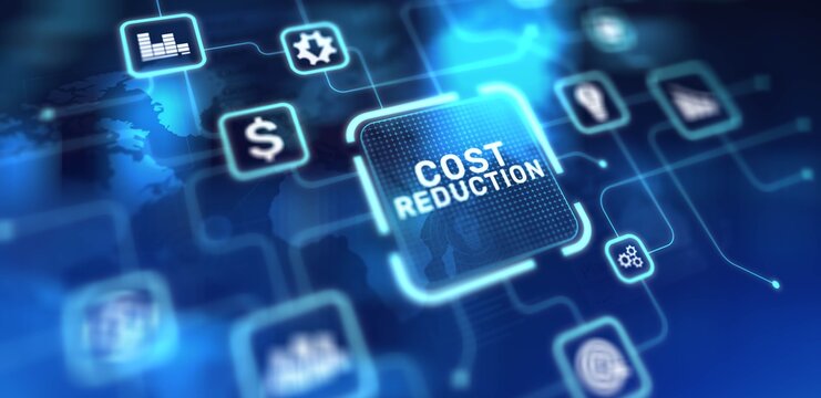 Cost Reduction Minimizing Expenses and Increasing Efficiency, projection on a virtual screen, Business and Technology Concept.