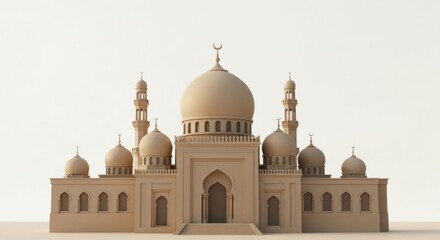 Obraz premium Beige mosque building with domes against plain background