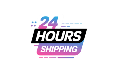 24 HOURSHIPING" text with gradient colors and abstract lines 24 hours shipping
