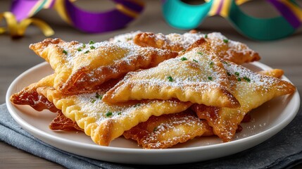 fried pastries dusted with powdered sugar on plate