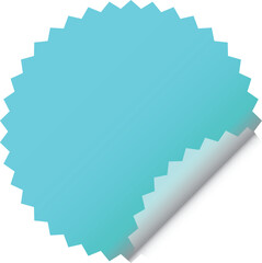 blue sticker label with peeled corner and serrated edge