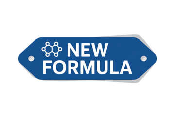 Blue Hexagonal Sign with White Text New Formula and Molecular Icon chemical science