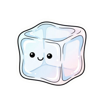 Cute cartoon ice cube with happy face and blush cheeks isolated on a transparent background image
