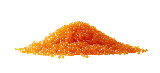 A centered still life a pile of orange caviar isolated on a transparent background food