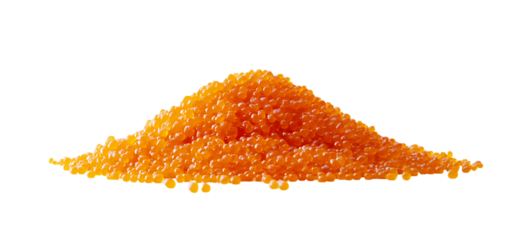 A centered still life a pile of orange caviar isolated on a transparent background food